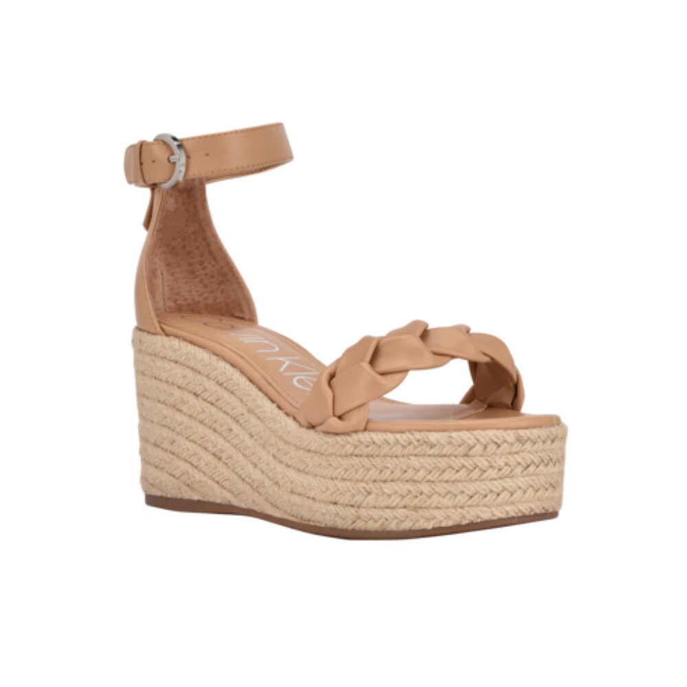 Calvin Klein Thea Wedged Sandals Women's US 7 Light Natural Ankle Strap RHS6364